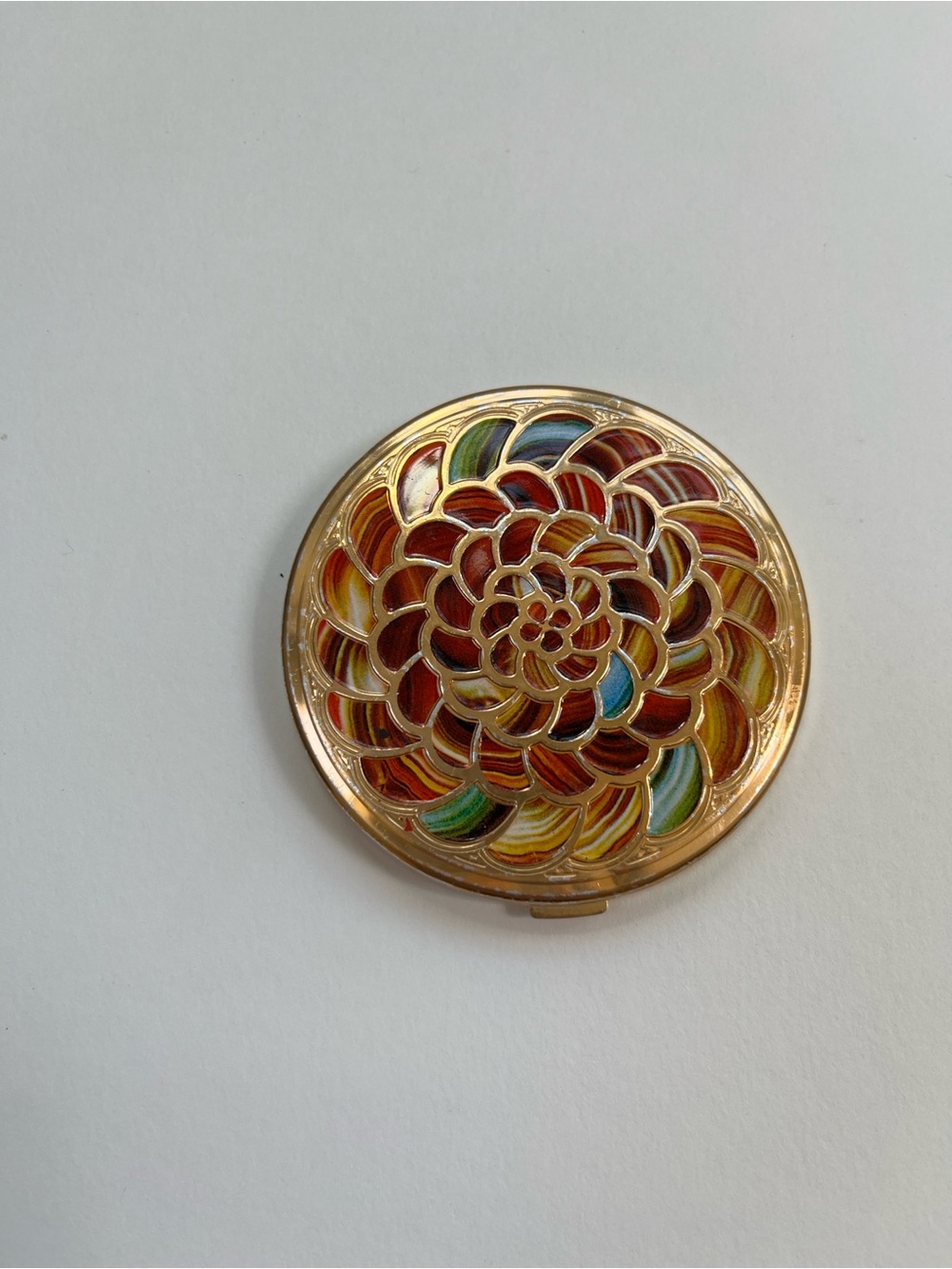 GUERLAIN Gold-Tone Floral Enamel Compact Mirror with Multicolor Petals